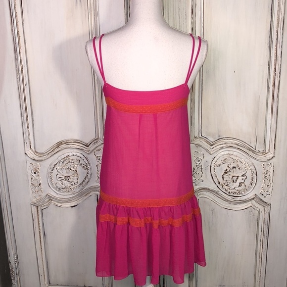 Rachel Rachel Roy Fuchsia With Orange Lace Accent Trim Spaghetti Strap Dress - Picture 6 of 11
